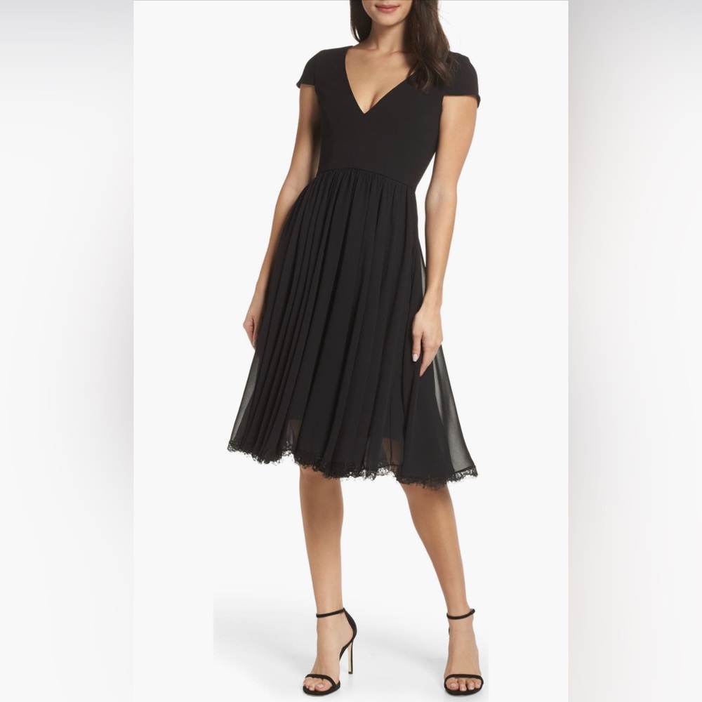 Dress the Population Black Pleated Flutter Sleeve Cocktail Dress
